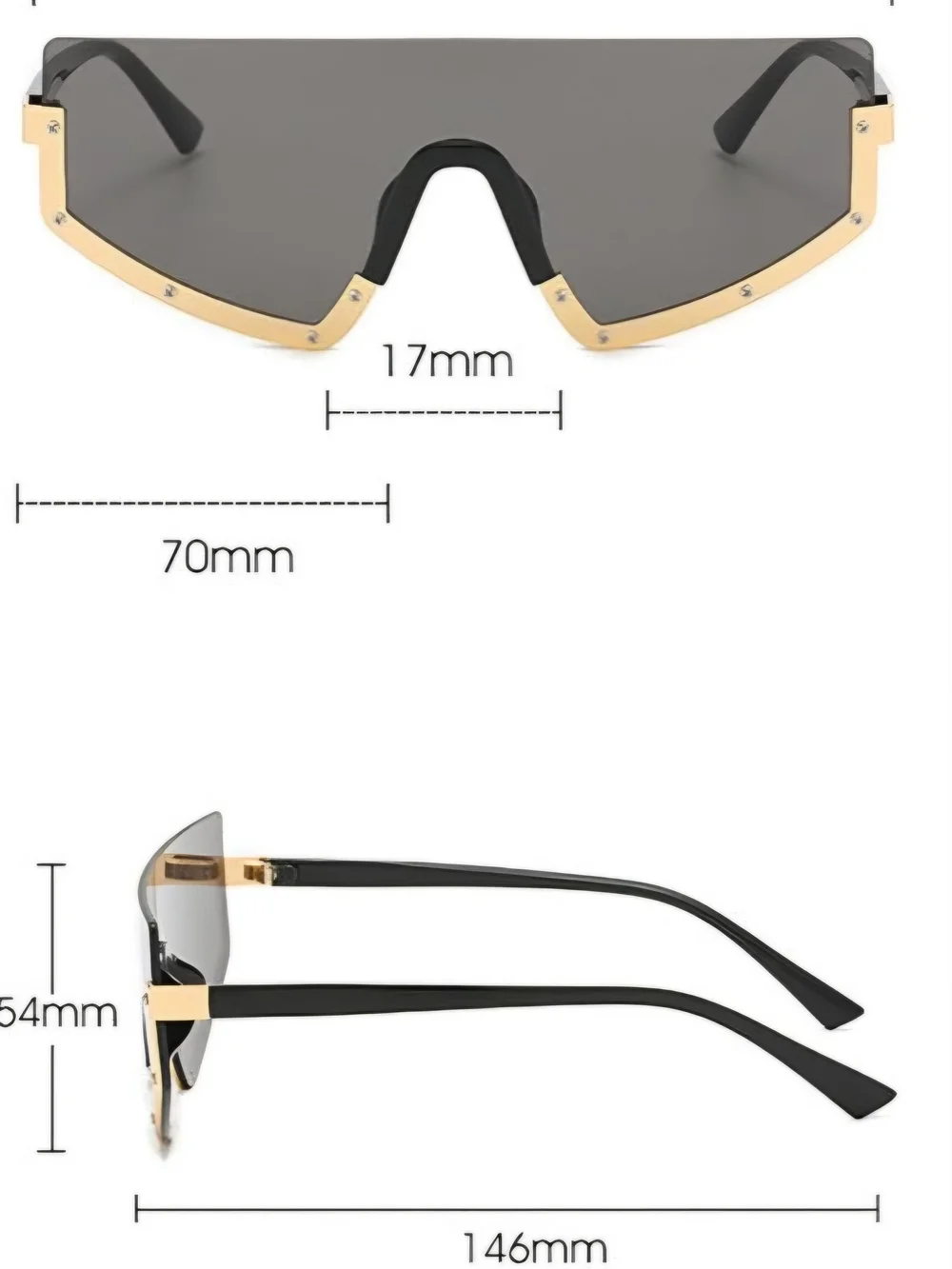 Gold-Trim Black Shield Sunglasses - Women Accessories
